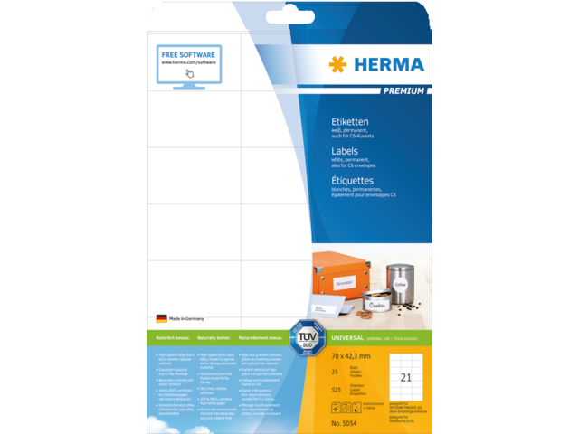 5054 etiket herma 5054 70x42.3mm premium a4 525st