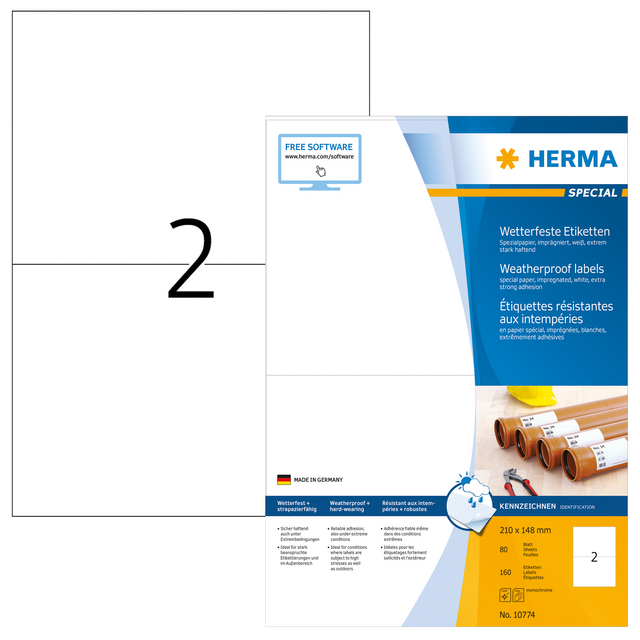 Etiket HERMA 10774 210x148mm weerbestendig wit 160stuks Etiket HERMA 10774 210x148mm weerbestendig wit 160stuks