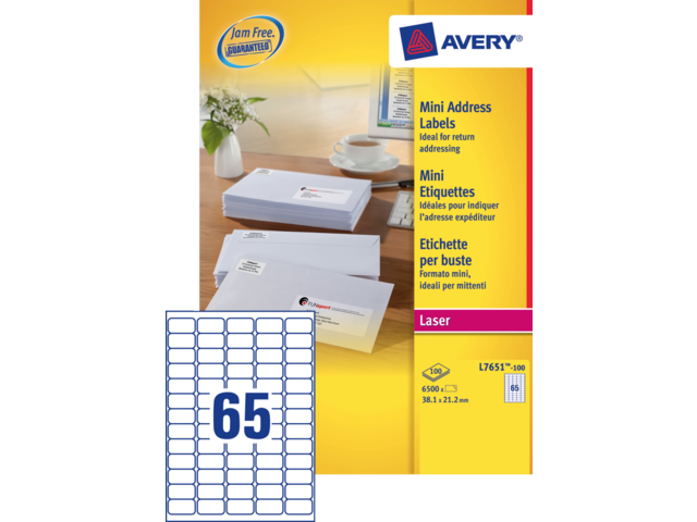 L7651-100 etiket avery l7651-100 38.1x21.2mm 6500st