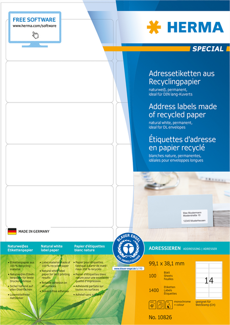 RECYCLING ETIKETTEN A4 99.1X38.1MM PERMANENT