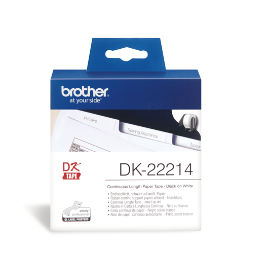 DK-22214 Doorlopende papier tape 12mm x 30,48m - wit - zelfklevend