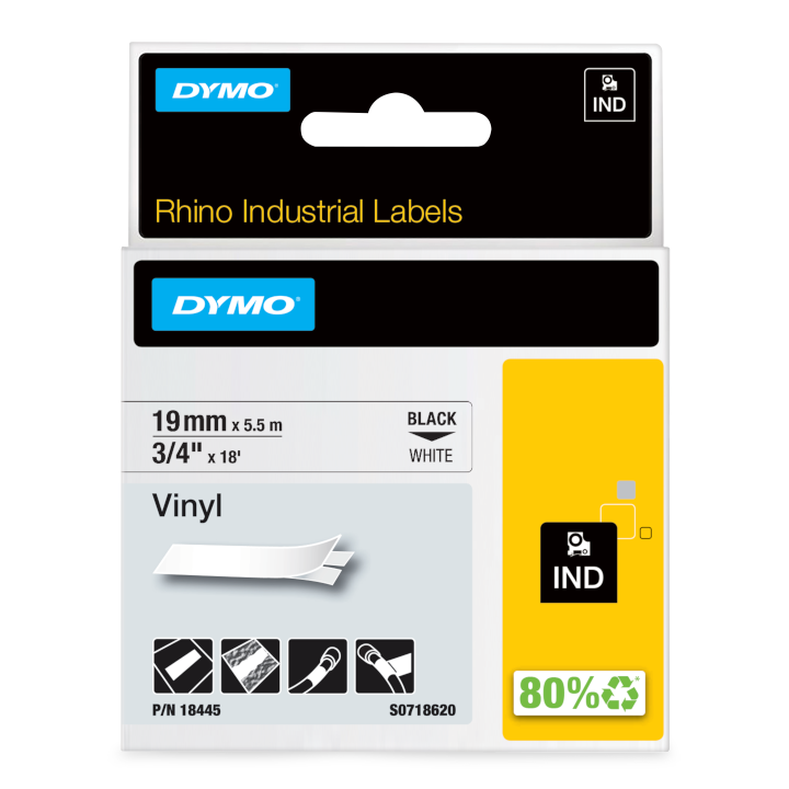 Rhino 18445 Vinyl 19mm zwart op wit Rhino 18445 Vinyl 19mm zwart op wit