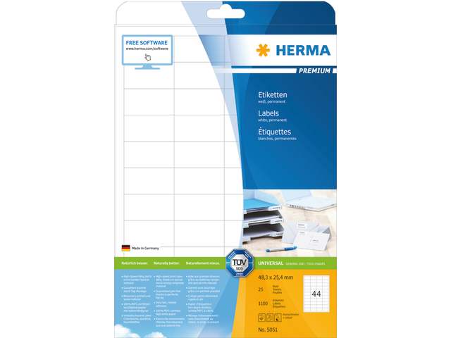 5051 etiket herma 5051 48.3x25.4mm premium a4 1100st