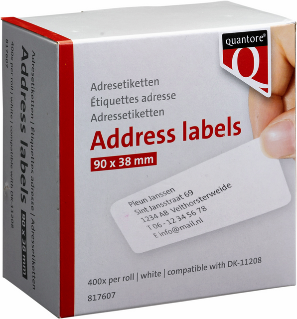 Labeletiket Quantore DK-11208 38x90mm adres wit 400 stuks Labeletiket Quantore DK-11208 38x90mm adres wit 400 stuks