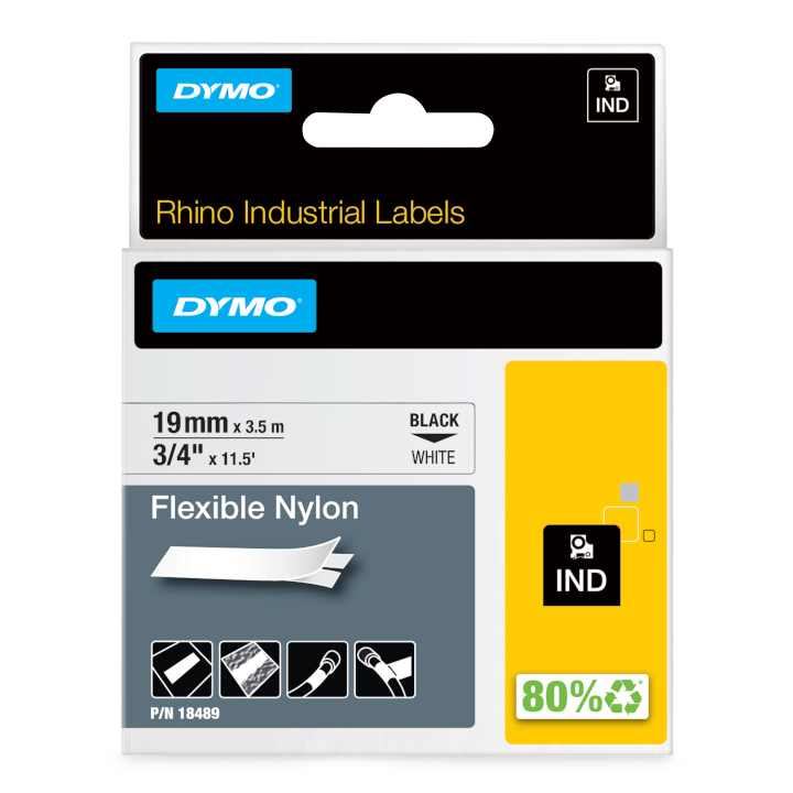 Rhino 18489 Flexibele Nylon 9mm zwart op wit Rhino 18489 Flexibele Nylon 9mm zwart op wit