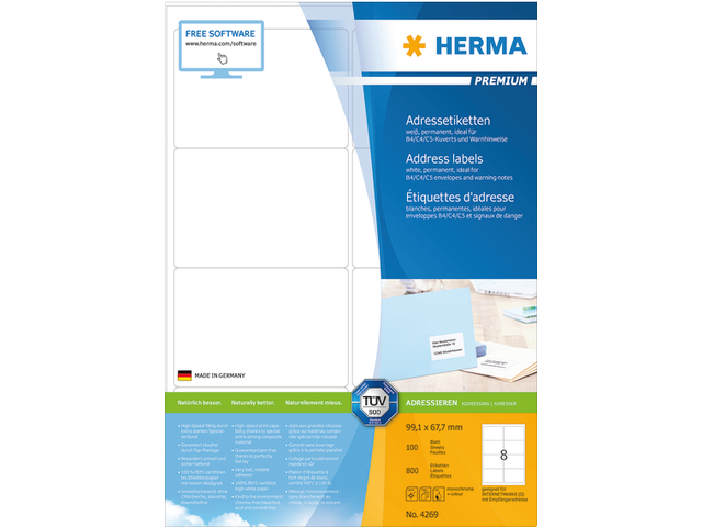 4269 etiket herma 4269 99.1x67.7mm premium a4 800st