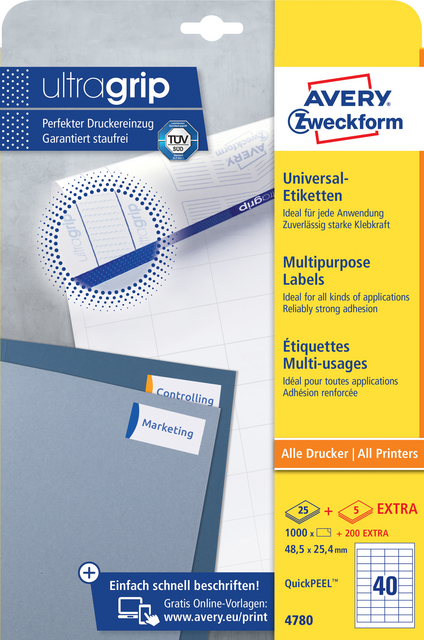 Etiket Avery Zweckform 4780 48.5x25.4mm wit 1000stuks Etiket Avery Zweckform 4780 48.5x25.4mm wit 1000stuks