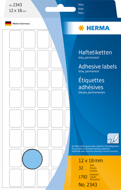 Etiket HERMA 2343 12x18mm blauw 1792stuks Etiket HERMA 2343 12x18mm blauw 1792stuks
