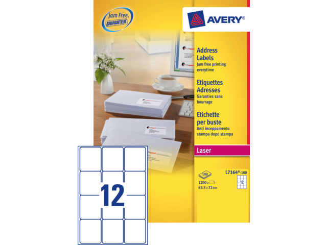 L7164-100 etiket avery l7164-100 63.5x72mm 1200st