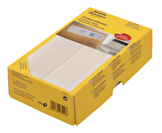 Frankeeretiket Avery Zweckform 3440 163x43mm 500stuks Frankeeretiket Avery Zweckform 3440 163x43mm 500stuks