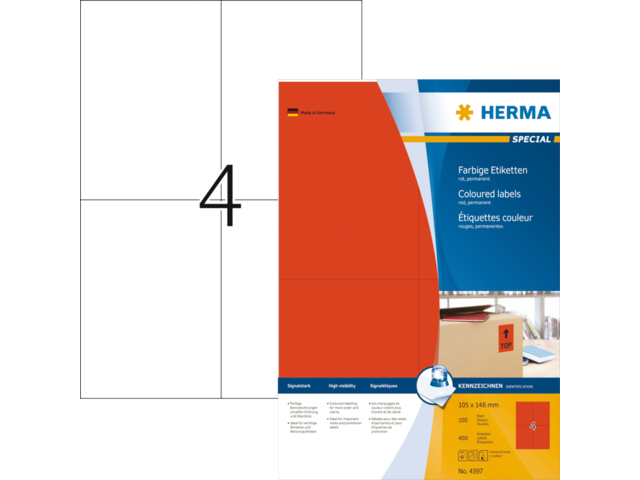 4397 etiket herma 4397 105x148mm a4 400st rood