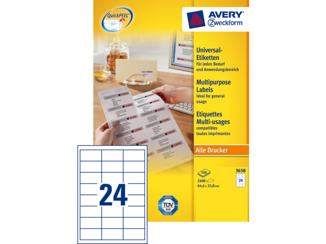 3658 etiket avery zweck 3658 64.6x33.8mm 2400st