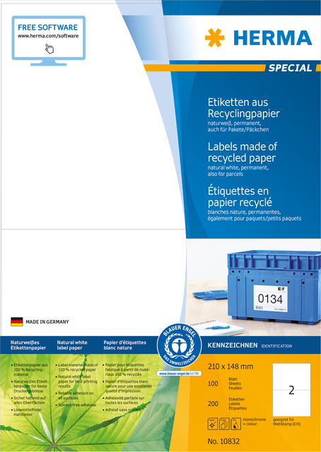 RECYCLING ETIKETTEN A4 210X148MM PERMANENT