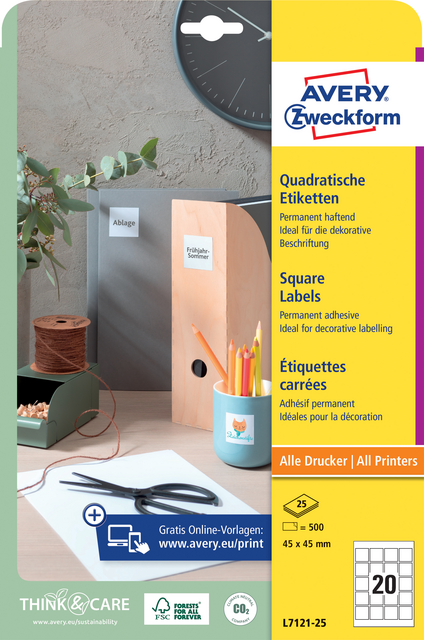 Etiket Avery Zweckform L7121-25 QR code 45x45mm opaak 500 etiketten Etiket Avery Zweckform L7121-25 QR code 45x45mm opaak 500 etiketten