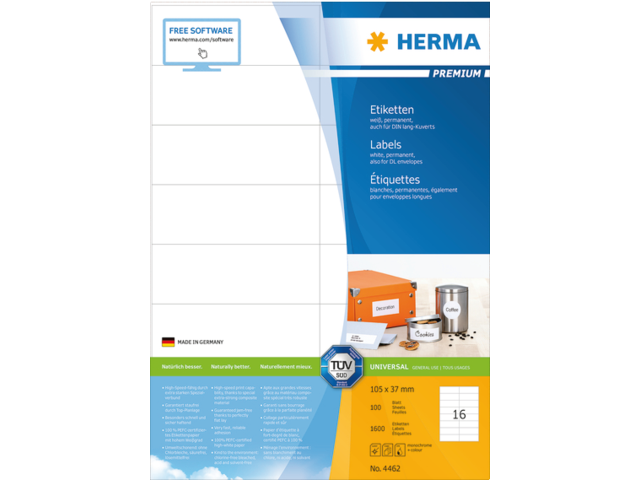 4462 etiket herma 4462 105x37mm premium a4 1600st