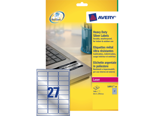 L6011-20 etiket avery l6011-20 63.5x29.6mm 540st zilver
