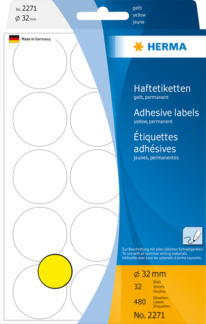 2271 etiket herma 2271 rond 32mm geel 480stuks