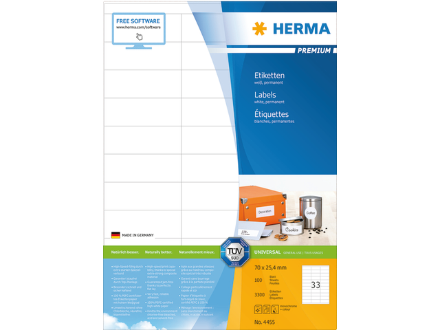 4455 etiket herma 4455 70x25.4mm premium a4 3300st