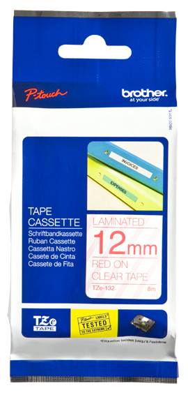 TZe-132 12mm rood op transparant TZe-132 12mm rood op transparant