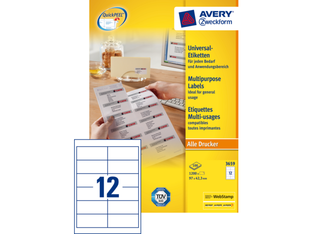 3659 etiket avery zweck 3659 97x42.3mm 1200st