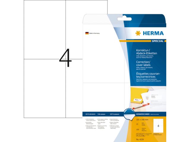 4229 etiket herma 4229 correctie 105x148mm a4 100st wit