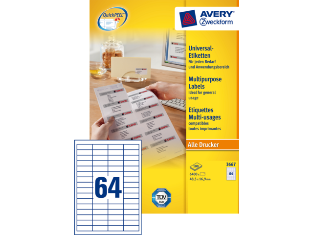 3667 etiket avery zweck 3667 48.5x16.9mm 6400st