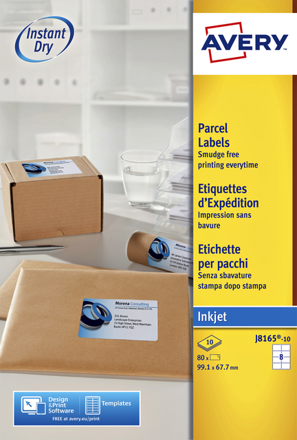 Etiket Avery J8165-10 99.1x67.7mm wit 80 etiketten Etiket Avery J8165-10 99.1x67.7mm wit 80 etiketten