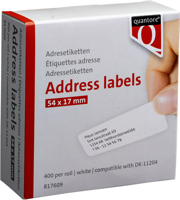 Labeletiket Quantore DK-11204 17x54mm wit 400 stuks Labeletiket Quantore DK-11204 17x54mm wit 400 stuks