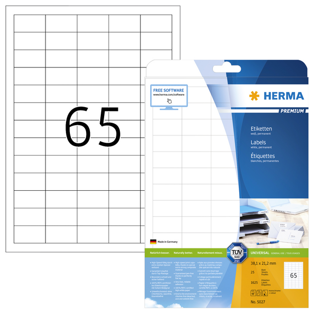 5027 etiket herma 5027 a4 38.1x21.2mm premium wit
