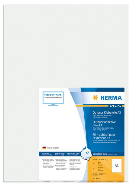 Etiket HERMA 9544 297x420mm weerbestendig wit 40stuks Etiket HERMA 9544 297x420mm weerbestendig wit 40stuks