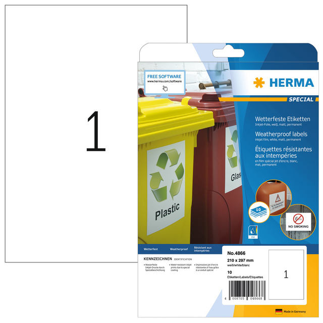 Etiket HERMA 4866 210x297mm weerbestendig wit 10stuks Etiket HERMA 4866 210x297mm weerbestendig wit 10stuks