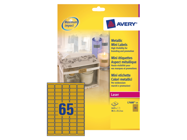 L7680-25 etiket avery l7680-25 38.1x21.2mm 1625st goud