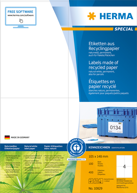 RECYCLING ETIKETTEN A4 105X148MM PERMANENT