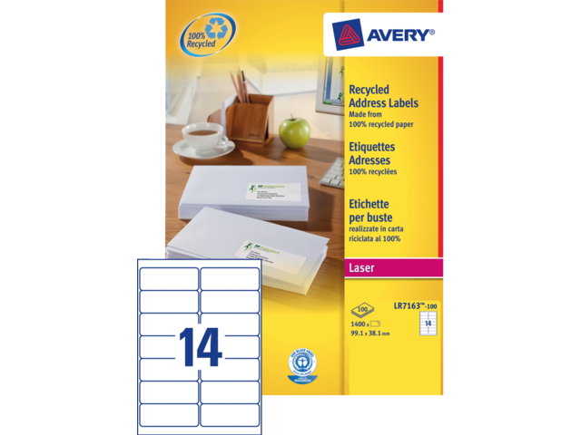 ETIKET AVERY LR7163-100 99.1X38.1MM WIT 1400STUKS