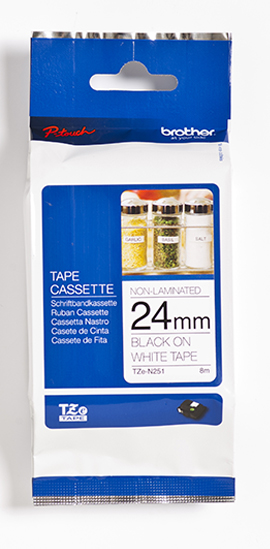 TZe-N251 24mm zwart op wit - niet-gelamineerd TZe-N251 24mm zwart op wit - niet-gelamineerd