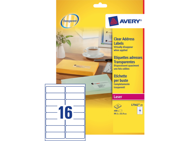 L7562-25 etiket avery l7562-25 99.1x33.9mm transp 400st