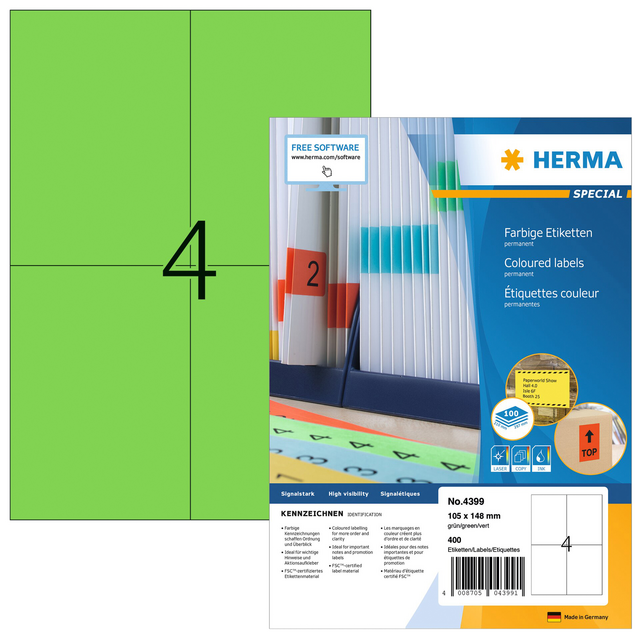 Etiket HERMA 4399 105x148mm A6 groen 400stuks Etiket HERMA 4399 105x148mm A6 groen 400stuks