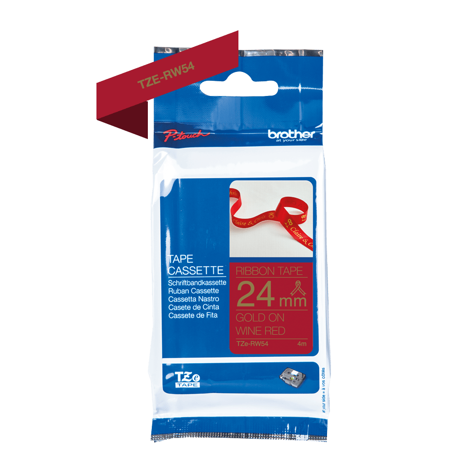 TZE-RW54 stoffen lint goud op wijnrood, 24 mm x 4m