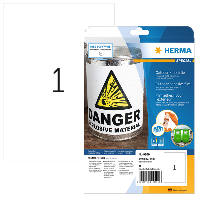 Etiket HERMA 9500 210x297mm weerbestendig wit 10stuks Etiket HERMA 9500 210x297mm weerbestendig wit 10stuks