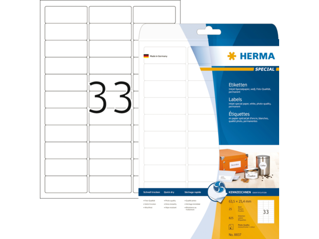 8837 etiket herma inkprint 8837 63.5x25.4mm 825st