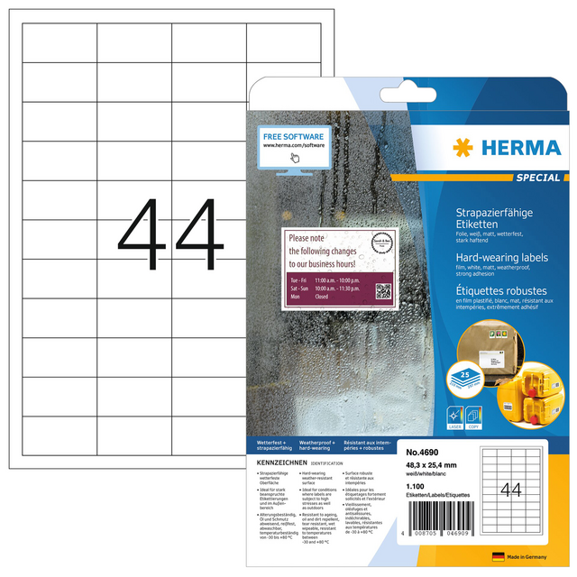Etiket HERMA 4690 48.3x25.4mm weerbestendig wit 1100stuks Etiket HERMA 4690 48.3x25.4mm weerbestendig wit 1100stuks
