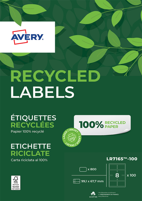 LR7165-100 etiket avery lr7165-100 99.1x67.7mm 800st recy