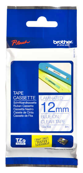 TZe-133 12mm blauw op transparant TZe-133 12mm blauw op transparant