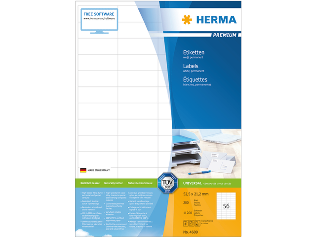 4609 etiket herma 4609 52.5x21.2mm premium a4 11200st