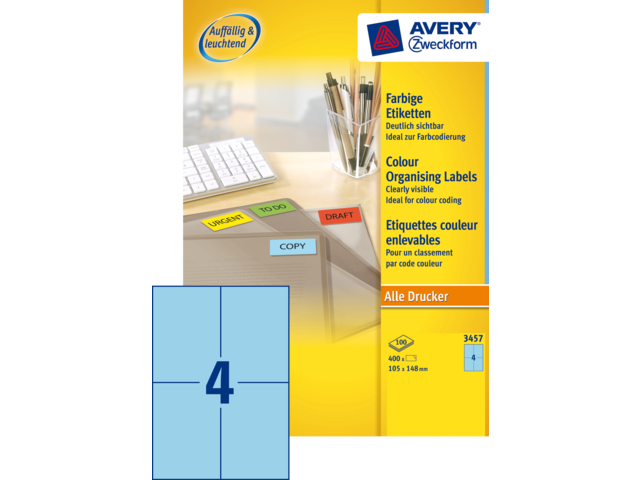 3457 etiket avery zweck 3457 105x148mm 400st blauw