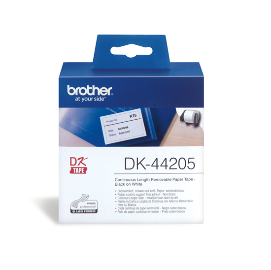 DK-44205 Doorlopende papier tape 62mm x 30,48m - wit - verwijderbaar DK-44205 Doorlopende papier tape 62mm x 30,48m - wit - verwijderbaar
