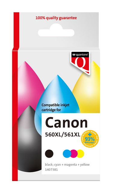 Inktcartridge Quantore alternatief tbv Canon PG560XL CL561XL zwart + kleuren Inktcartridge Quantore alternatief tbv Canon PG560XL CL561XL zwart + kleuren