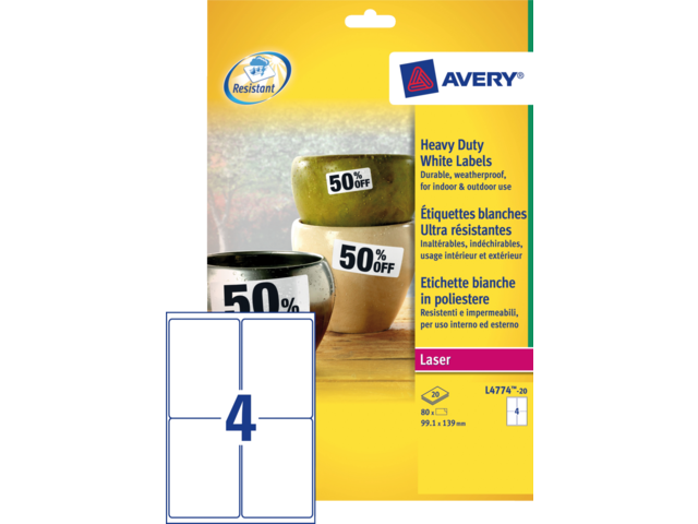 L4774-20 etiket avery l4774-20 99.1x139mm polyester 80st