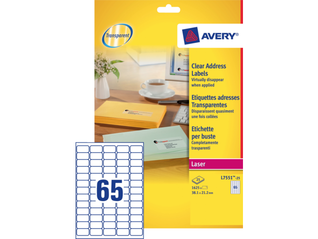 L7551-25 etiket avery l7551-25 38.1x21.1mm transp 1625st