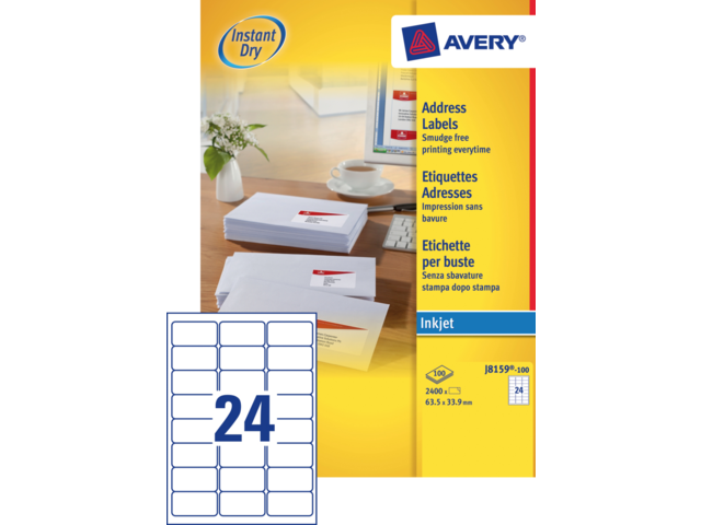 J8159-100 etiket avery j8159-100 63.5x33.9mm 2400st